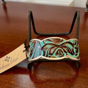 NWT Patricia Nash Elisabetta cuff/ bracelet in tooled turquoise w/ silver trim
